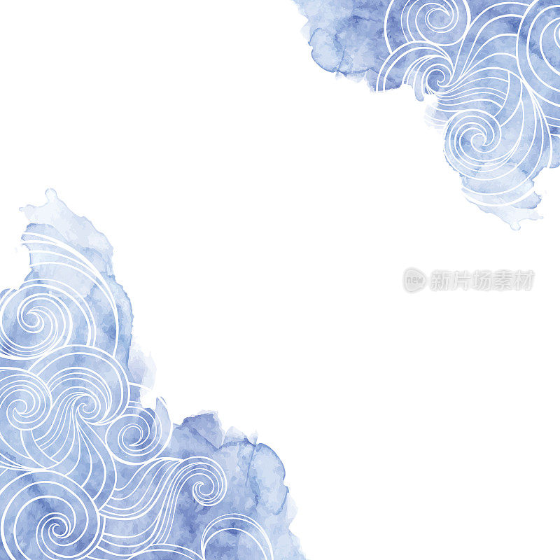 Vector background on a sea theme. Waves on a blue watercolor background.